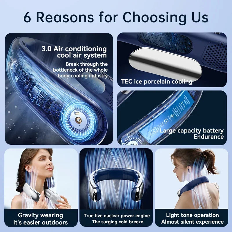 Portable Neck Fans for Outdoors Sports Rechargeable USB Mini Air Conditioner Fan Bladeless Neck-Hanging Cooling Fan Air Cooler