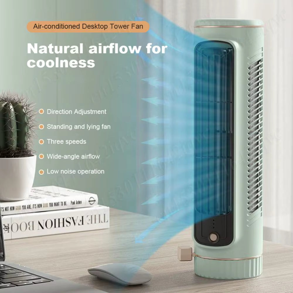 Portable Bladeless Tower Fan 2/3 Speeds Electric Fan Personal Fan Quiet Standing Fan Rechargeable Wall Mount Fan Desktop Fan New